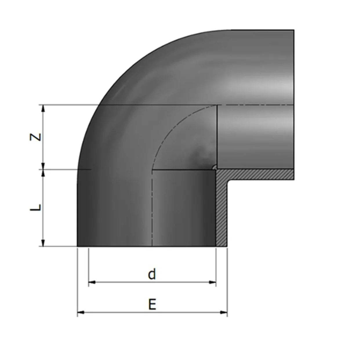 PVC 90° Winkel zum Kleben